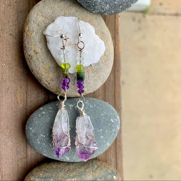 Amethyst Crystal & Bead Earrings - Picture 16 of 16